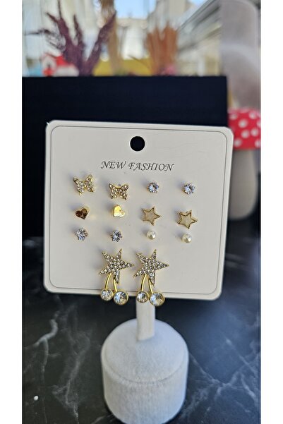 Betymery Aksesuar Yıldız Model Gold Kadın-Genç Çoklu Küpe-şık hediye seçeneği modern tasarım