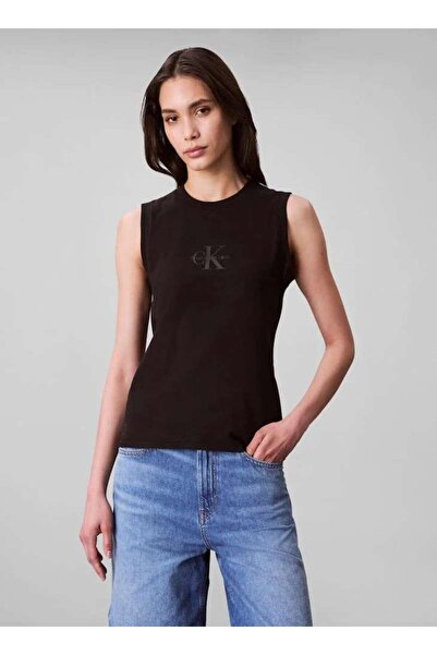 Calvin Klein Sl CK Logo Muscle Tee Siyah Kadın Tişört