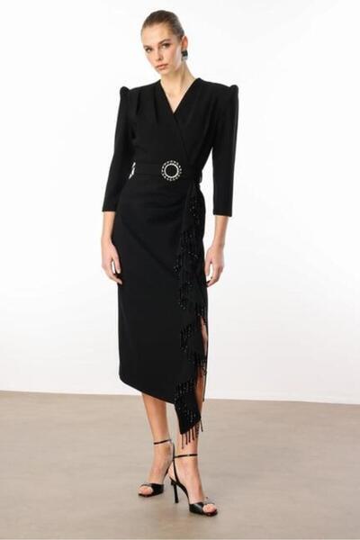 Eskişehir Mağazacılık 60002 MODAİLGİ SAÇAK BONCUK TAŞLU KRUVAZE ELBİSE