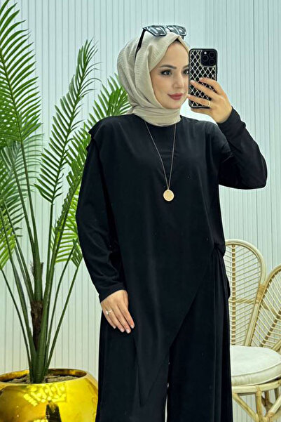 Neşeli Butik Women's Candy Fabric Asymmetrical Cut Tunic Pants Two-Piece Hijab Suit Nms072