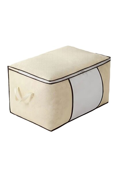 Promagg Storage Box with Zipper, Organizer for Linen, 2 King Size Blankets, Transparent Window, White Color