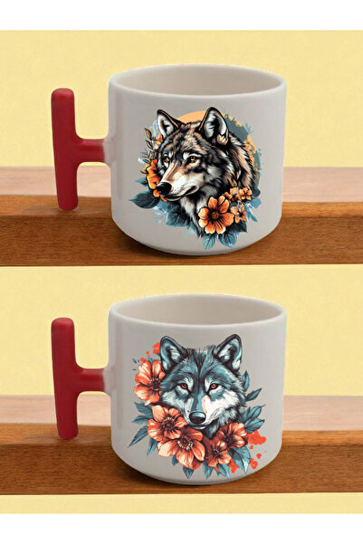 lili hediyelik كوب لاتيه مطبوع عليه زهور وذئب - هدية عيد ميلاد للأب، هدايا لل...