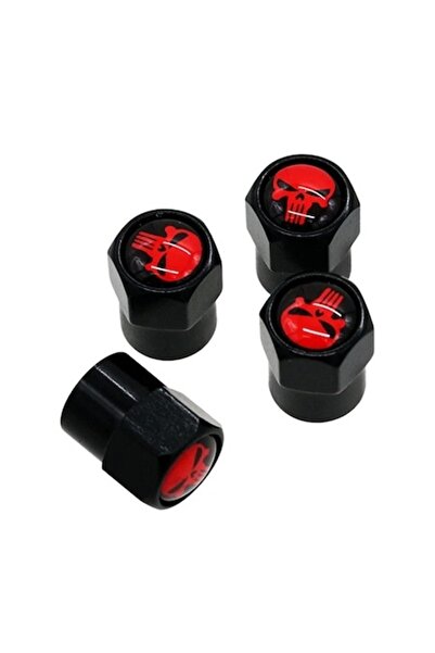 INGENIO Set 4 Capacele Valva Ventil Negre Skull Punisher Rosu