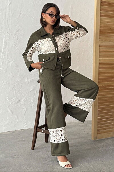 BRGCLOTHING Γυναικείο παντελόνι με φαρδύ πόδι με λεπτομέρεια από δαντέλα