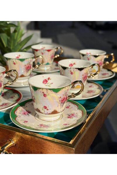 Onedekor 6-Piece Porcelain Rose Glow Coffee Cup