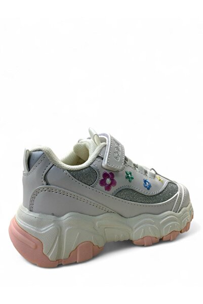 Cool Bella Ortopedik Kız Çocuk Okul Öncesi Beyaz Çiçekli Rahat Sneaker