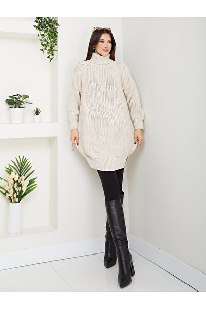 RACE FASHİON Дълъг плетен пуловер с разрез на яката RC8008