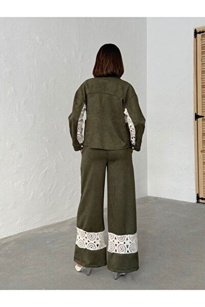 BRGCLOTHING Γυναικείο παντελόνι με φαρδύ πόδι με λεπτομέρεια από δαντέλα