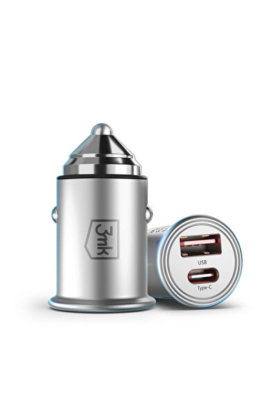 3MK Încărcător auto UBS-A/C 30W, Hyper, argintiu