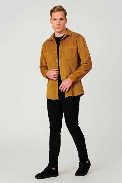 ayakuydur Erkek Sarı Kadife Gömlek