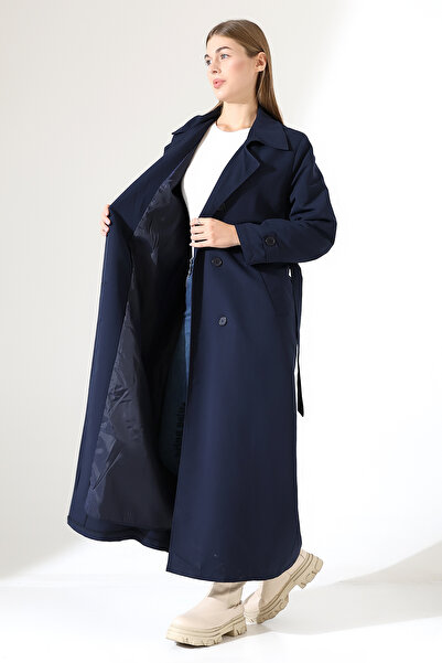 B.HE.Z Amazon Лляна тканина Довга довжина На кнопках Підкладка М'яка текстура Тренч Джинсовий Синій