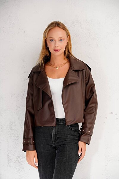 KOCCI Jachetă din piele pentru femei, oversize, crop, premium, sezon nou