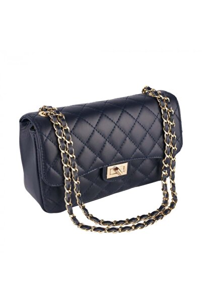 AZZURA Patricia bag, navy blue leather crossbody with quilted look