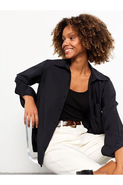 LC Waikiki Γυναικείο μονόχρωμο μακρυμάνικο πουκάμισο με κλείσιμο με κουμπιά μπροστά