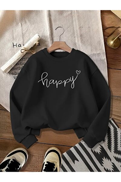 FUFLUNS سترة رياضية كبيرة الحجم مطبوعة عليها HAPPY للجنسين (نساء/رجال) بياقة ...