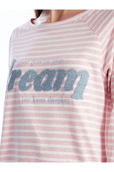 LC Waikiki Bisiklet Yaka Nakışlı Uzun Kollu Kadın Pijama Takımı