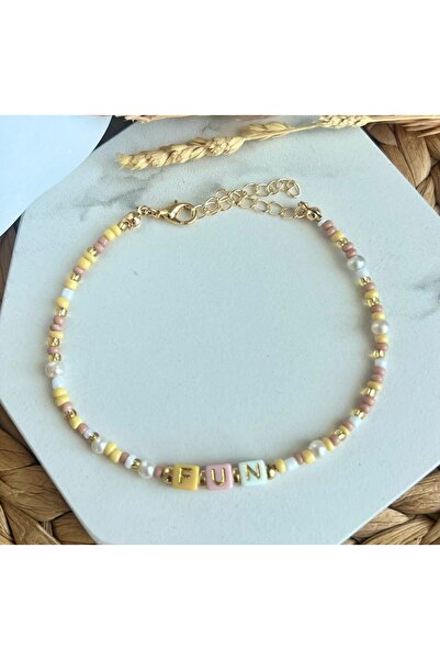 HALHALMILL Fun Written Yellow Design Anklet