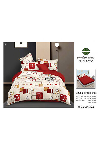 FIONNA.RO Lenjerie Din Finet Cu Elastic - Bordo Cu Forme Geometrice