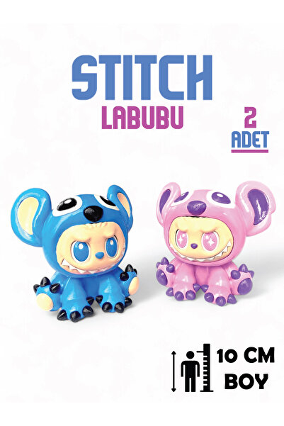 GiginGo Stitch Labubu Çift Seti - 2 Adet Mavi ve Pembe Labubu Stitch