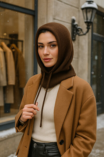 Luminos Butik Women's Knitwear Brown Balaklava Neck Collar Hat Byn05