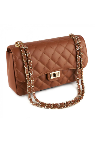 AZZURA Patricia bag, cognac leather crossbody with quilted look 8002