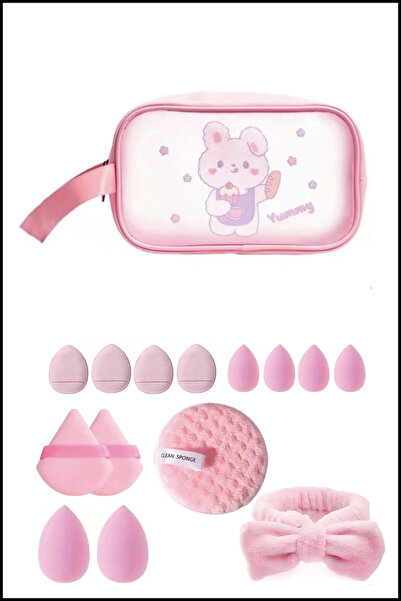 Nera Classy 15 Parça Çantalı Çok Fonksiyonlu Makyaj Seti, Organizer Çantası, Makyaj Süngerleri, Saç Bandı,