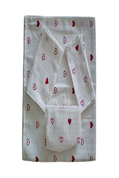 MORE HOME Baby Muslin Cloth Blanket Set 6 Pieces Heart Patterned White Red