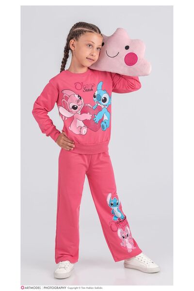 ANKANOVA طقم بناتي مكون من قطعتين، سويت شيرت مطبوع عليه شخصية ستيتش وبنطلون و...