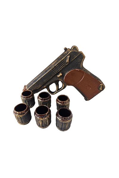 velve Κεραμικό σετ με γυαλί σε σχήμα όπλου και 6 ποτήρια, καφέ/μαύρο, πολύχρωμο