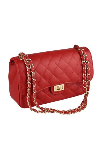 AZZURA Patricia bag, red leather crossbody with quilted look 8002