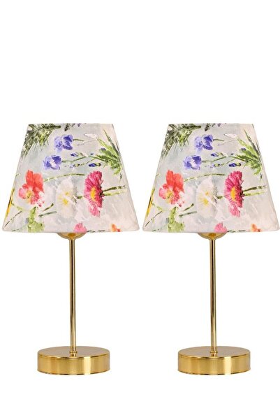 Art&Gift Star Gold Ayaklı Abajur Çiçek Desenli Kumaş Başlık Yatak Odası Salon...