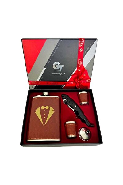 velve Set pentru barbati VLV cu 5 piese, plosca, pâlnie, 2 pahare si tirbuson...