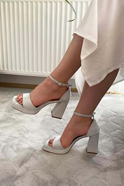 Les Passent Women's Verlino Silvery Silver Single Strap Ankle Strap 10 cm Platform Heeled Shoes