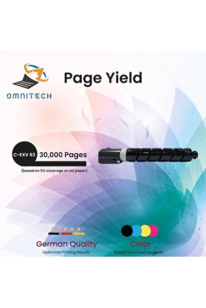 Omnitech حبر Omni Tech C-EXV 63 أسود عالي الإنتاجية - متوافق مع طابعات Canon IR 2725 وCanon IR 2723i