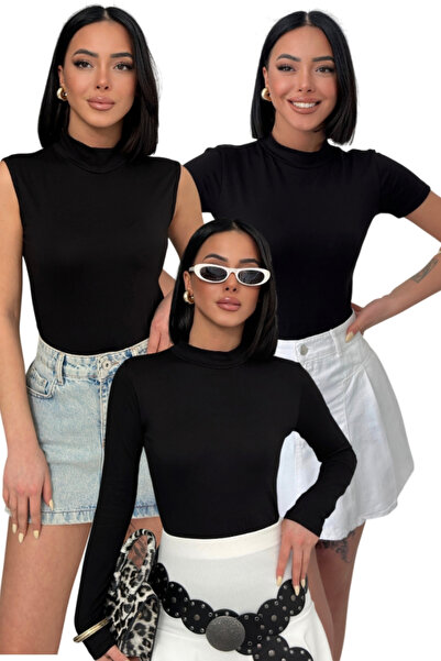 Lunamiratto Жіночий чорний трикотажний боді з довгими рукавами, боді з коротк...