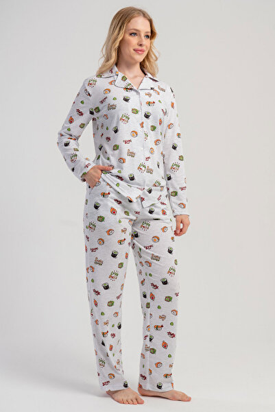 VİENETTA طقم بيجامة نسائي بأكمام طويلة وأزرار، 506020