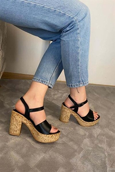 Les Passent Sandale de damă, negre, cu o singură curea, cu toc cu platformă d...
