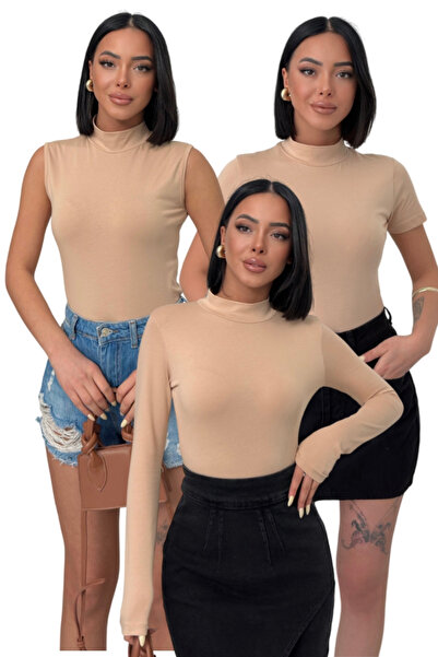 Lunamiratto Дамски бежов 3-компонентен боди с дълъг ръкав, боди с къс ръкав, ...