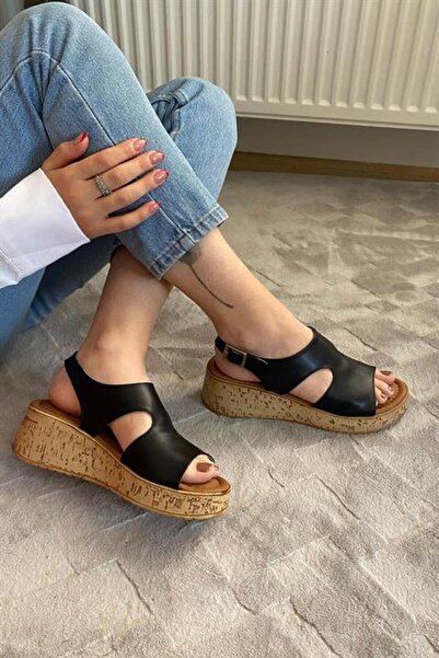 Les Passent Sandale ortopedice cu talpă groasă din piele neagră pentru femei ...