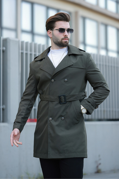 MACSYLEN Erkek Uzun Kemerli Trençkot