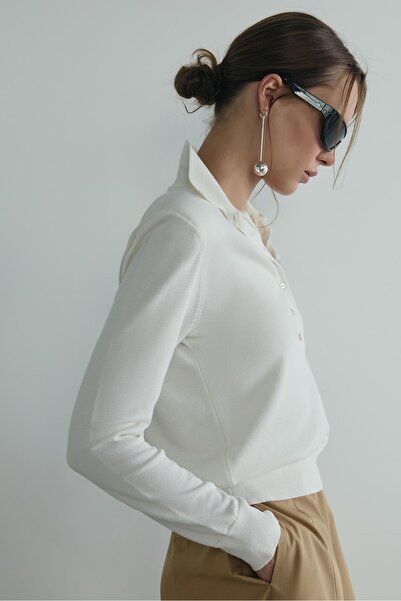 Suud Collection Білий светр з поло-коміром Carter