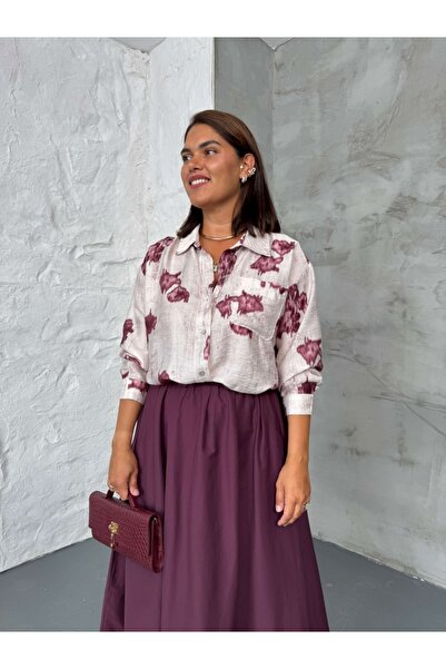 Elif Özbey Butik Mürdüm Desenli Gömlek