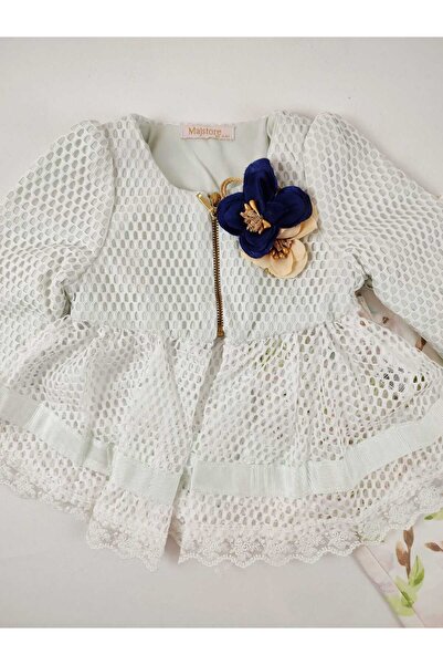 GAMZEAKKUŞ Baby Set of 2: Detailed File Pattern Jacket with Brooch, Floral Pattern Pants