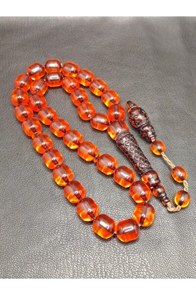 Han Ticarethane Fire Orange Imame Embroidered Powder Amber Prayer Beads