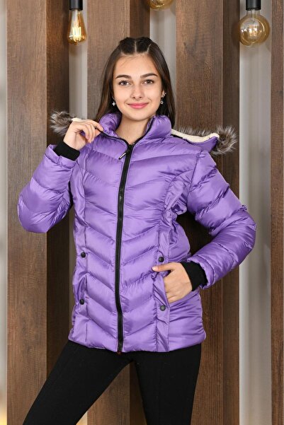 LASGARİS JEANS Kız Çocuk Kapüşonlu Kürk Detaylı Şişme Mont