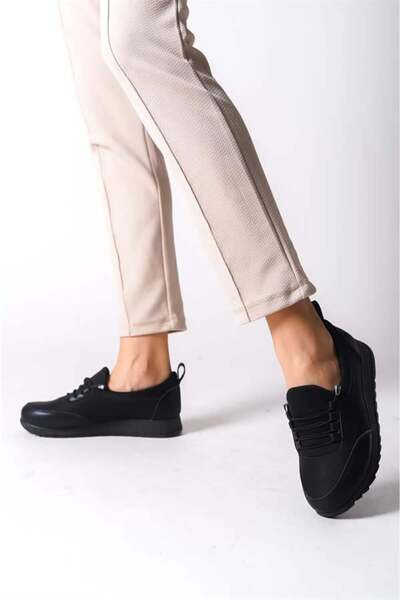 Les Passent Pantofi de damă, negri, cu șireturi, elastici, ortopedici, cu tal...