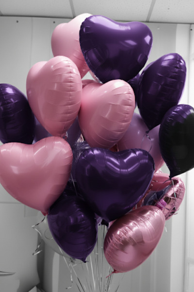 Baloncu Nene Pembe ve Mor Kalpli Folyo Balon Helyum 10 Adet Kalp Sevgili Süpr...