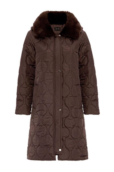 Olcay Καπιτονέ παλτό με γούνινο γιακά, αποσπώμενη κουκούλα και κλείσιμο με φερμουάρ ΚΑΦΕ 6784