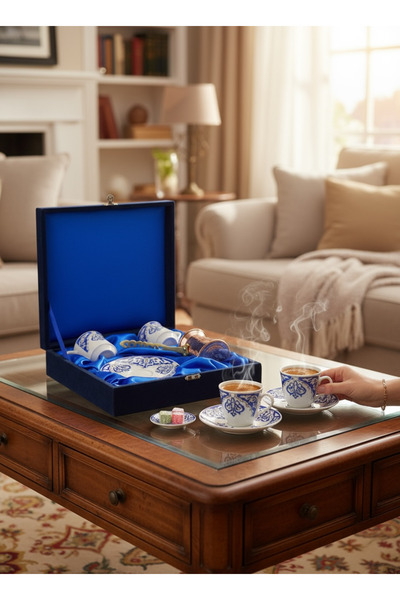 ÅLÅ OTANTİK HEDİYELİK Double Coffee Pot Coffee Cup Set with Velvet Box