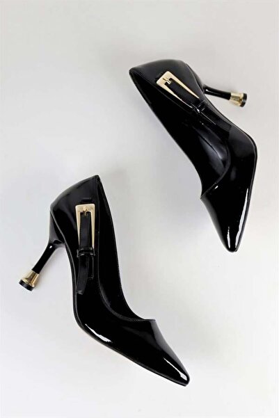 Les Passent Women's Black Patent Leather Stiletto Heeled Shoes